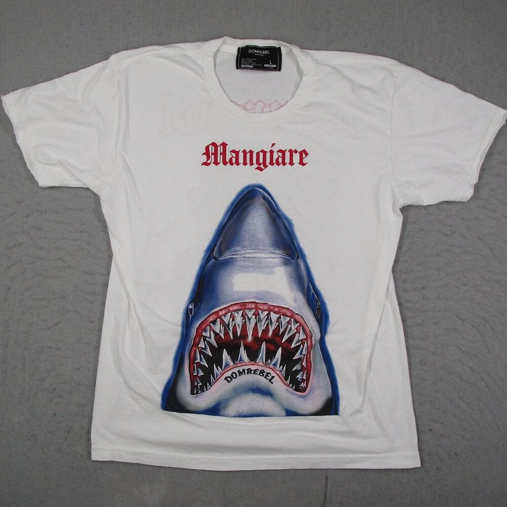 Domrebel Shirt Mens Large White Mangiare Shark Short Sleeve Made in Canada